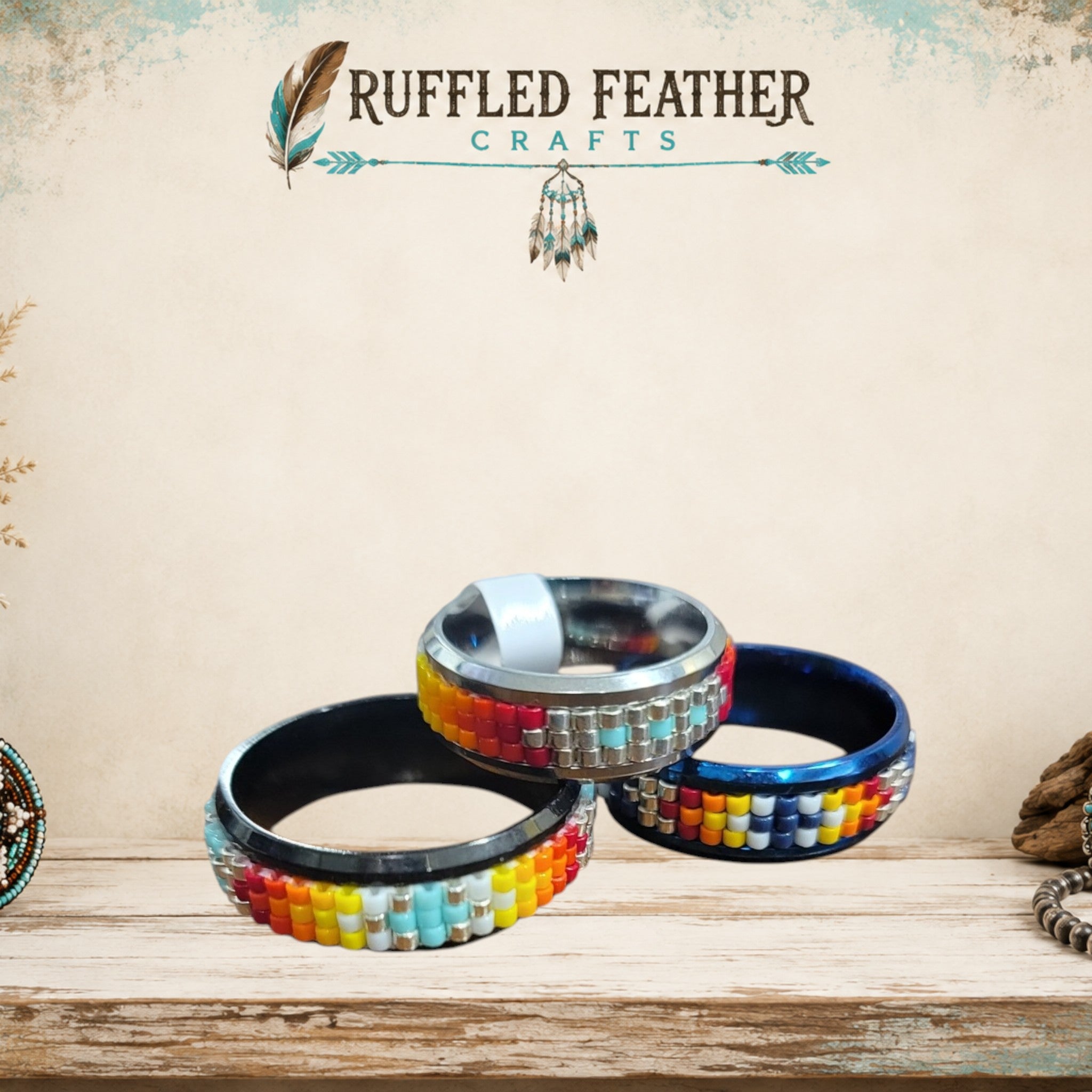 Hand-Beaded Statement Rings
