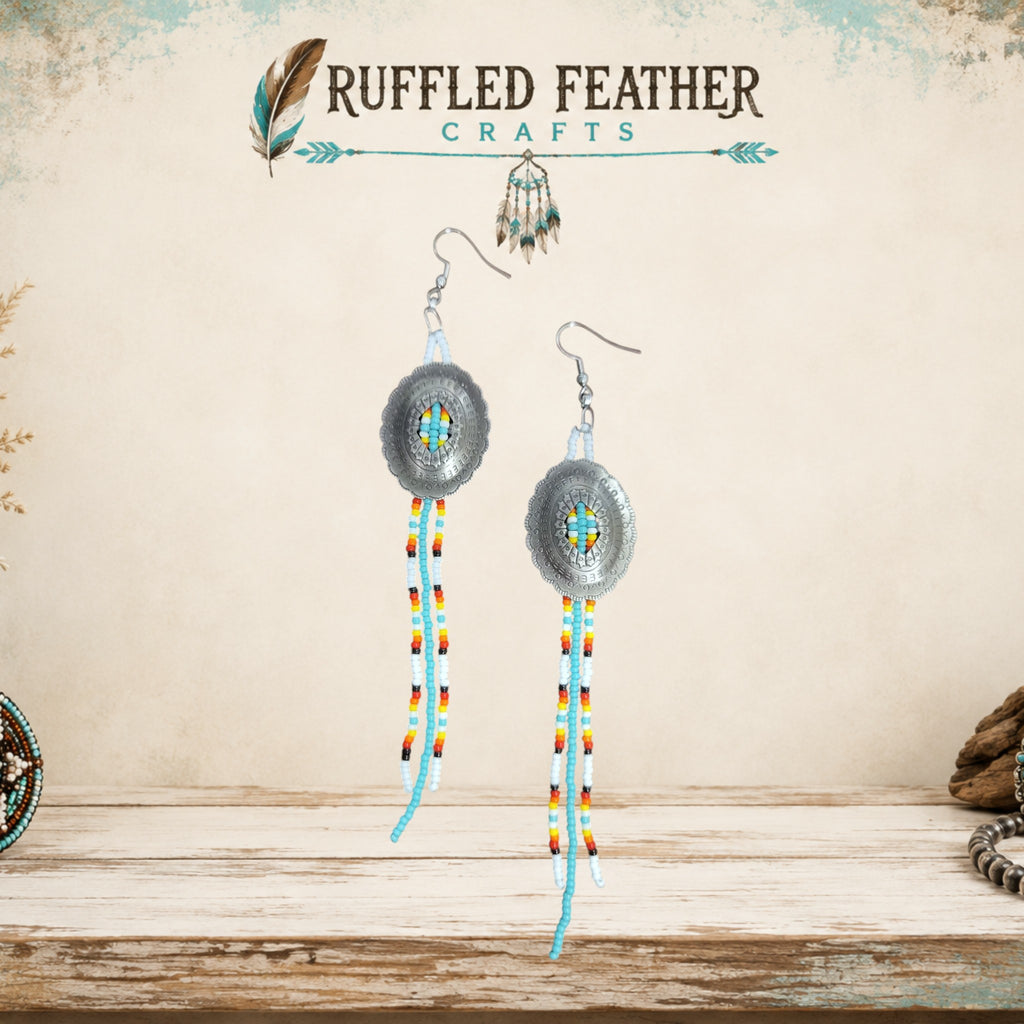 Hand-Beaded Concho Dangle Earrings