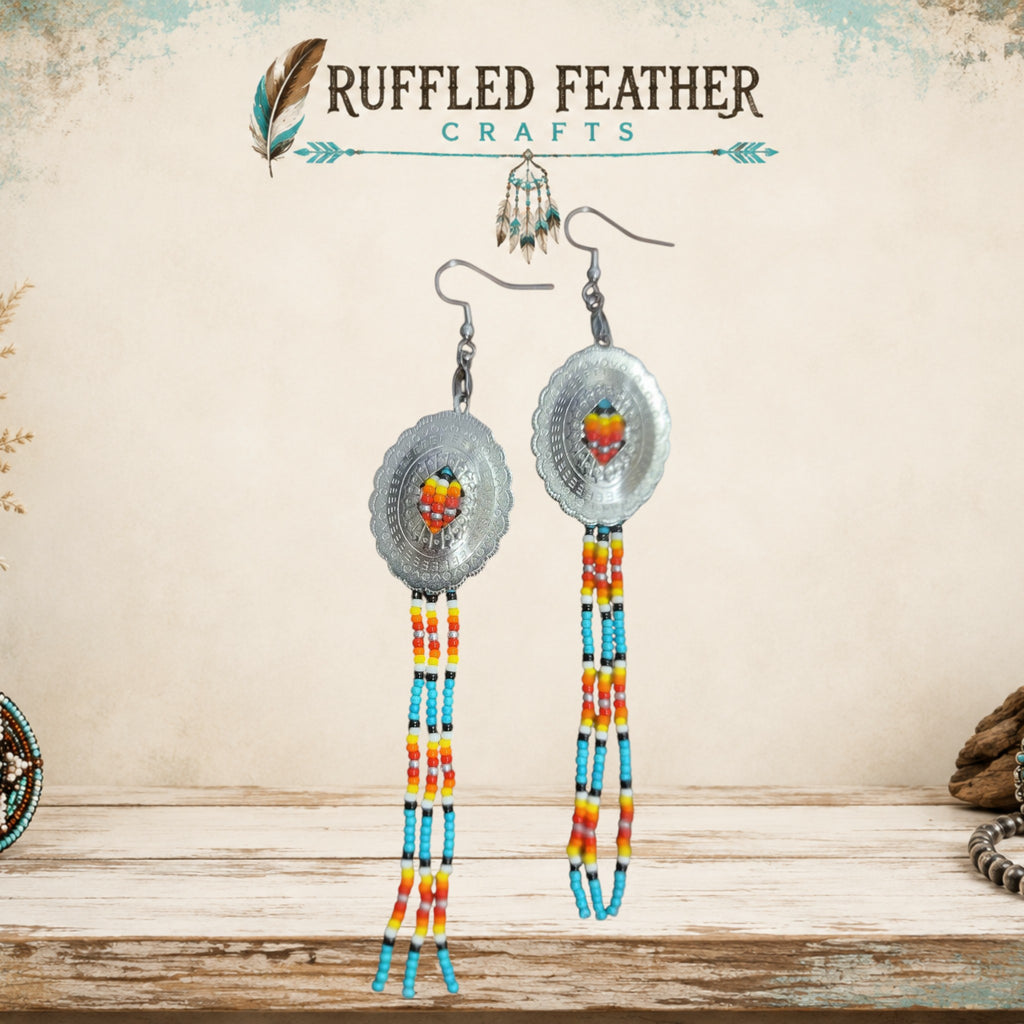 Hand-Beaded Concho Dangle Earrings