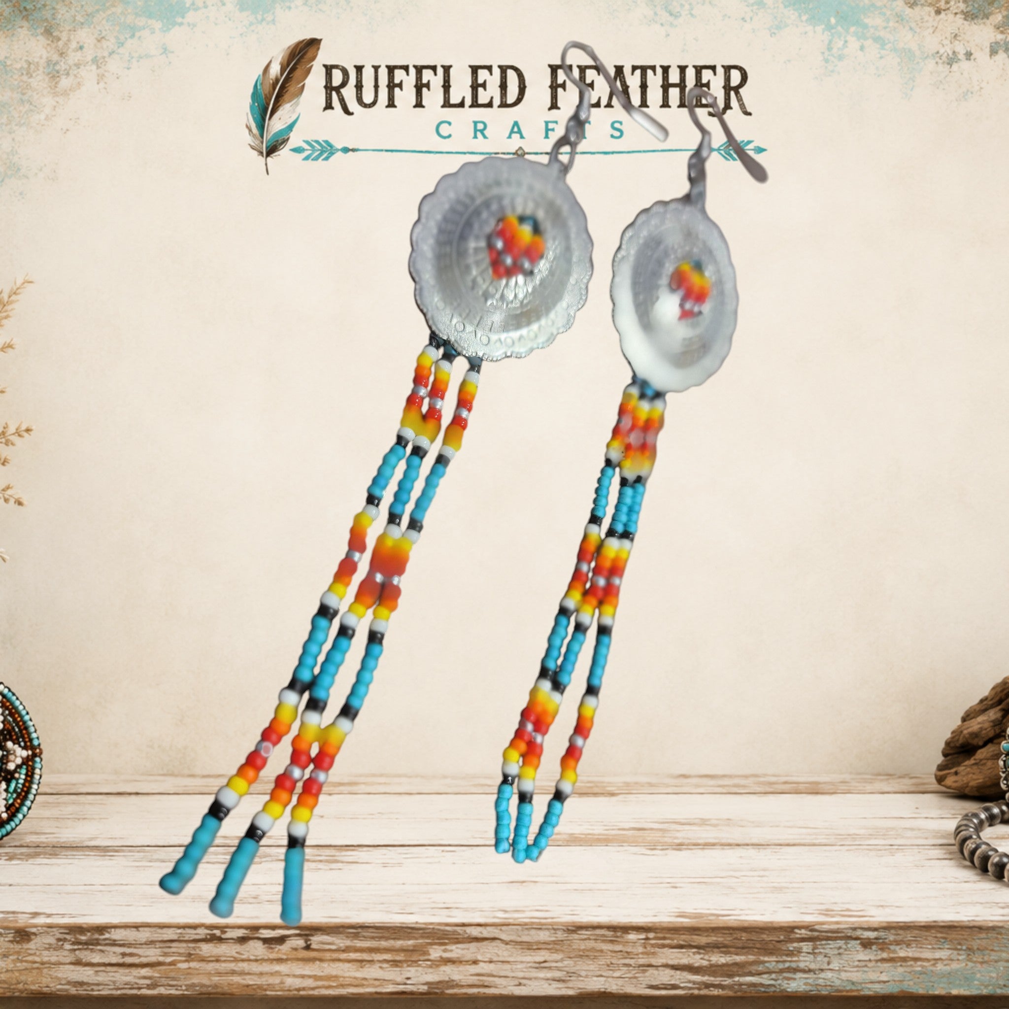 Hand-Beaded Concho Dangle Earrings