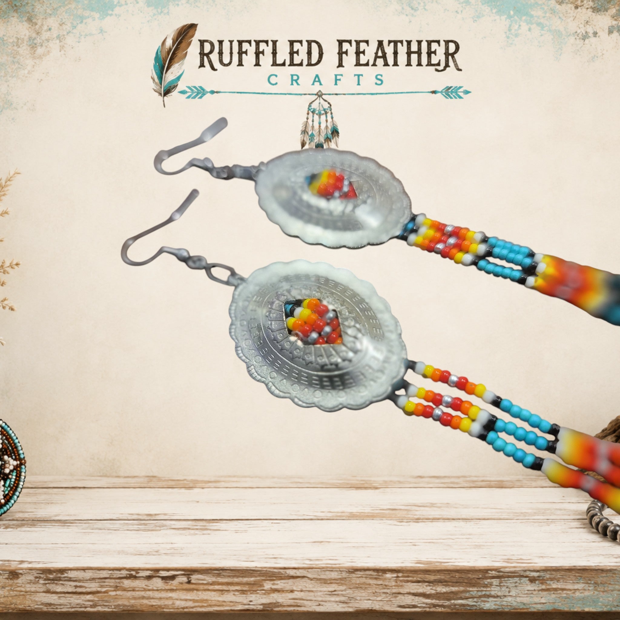 Hand-Beaded Concho Dangle Earrings