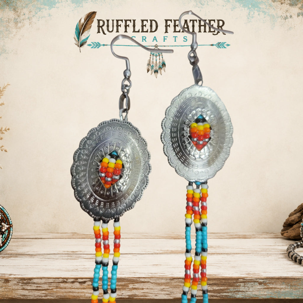 Hand-Beaded Concho Dangle Earrings