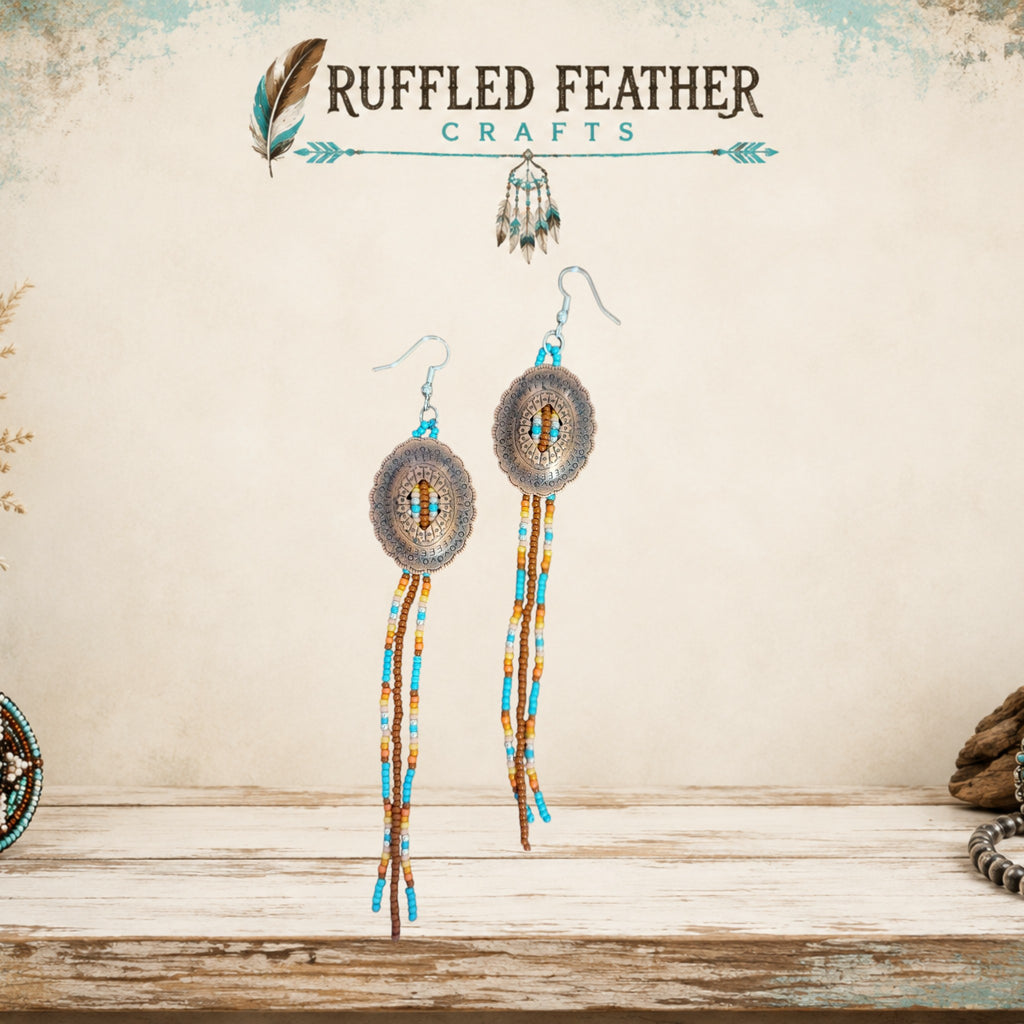 Hand-Beaded Concho Dangle Earrings