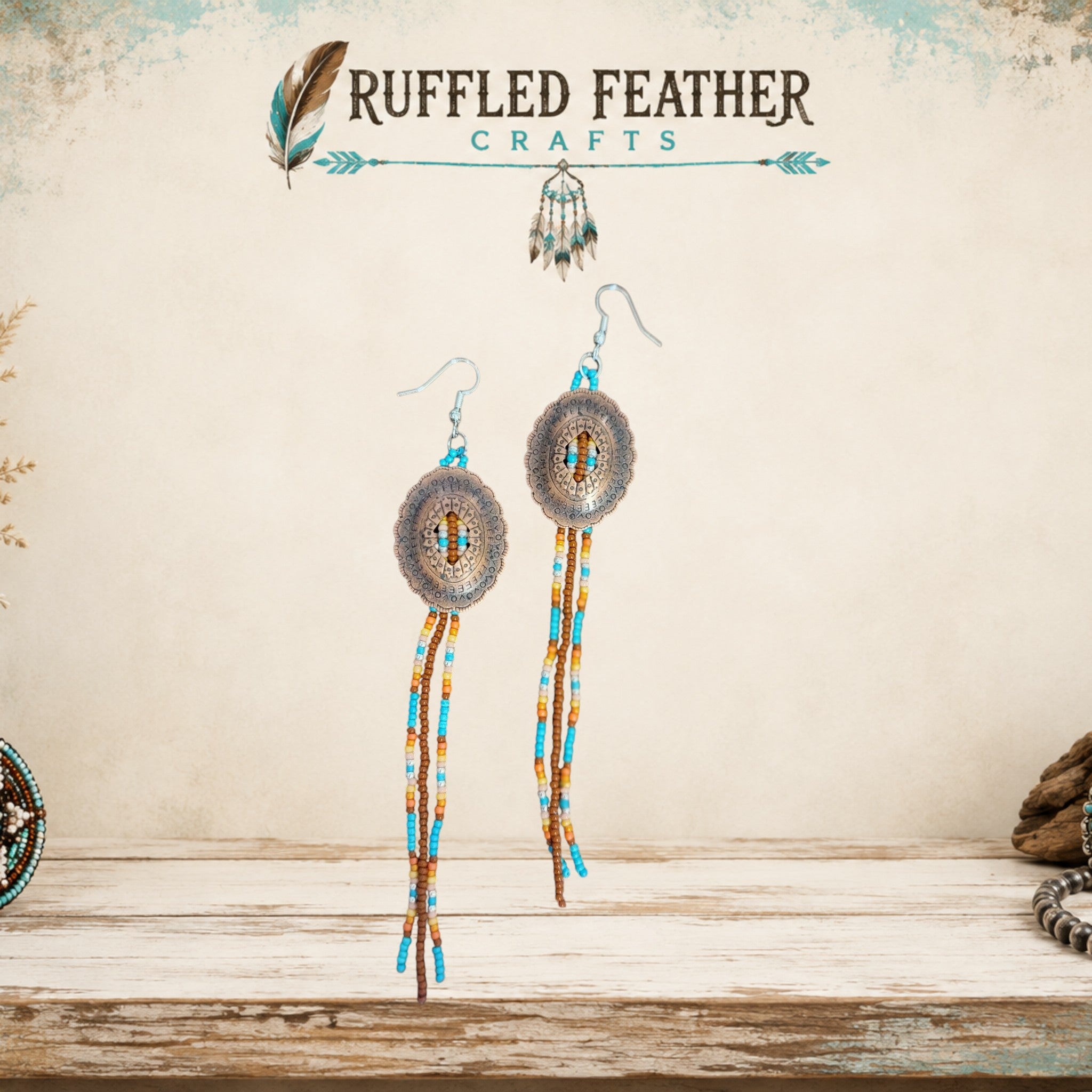 Hand-Beaded Concho Dangle Earrings