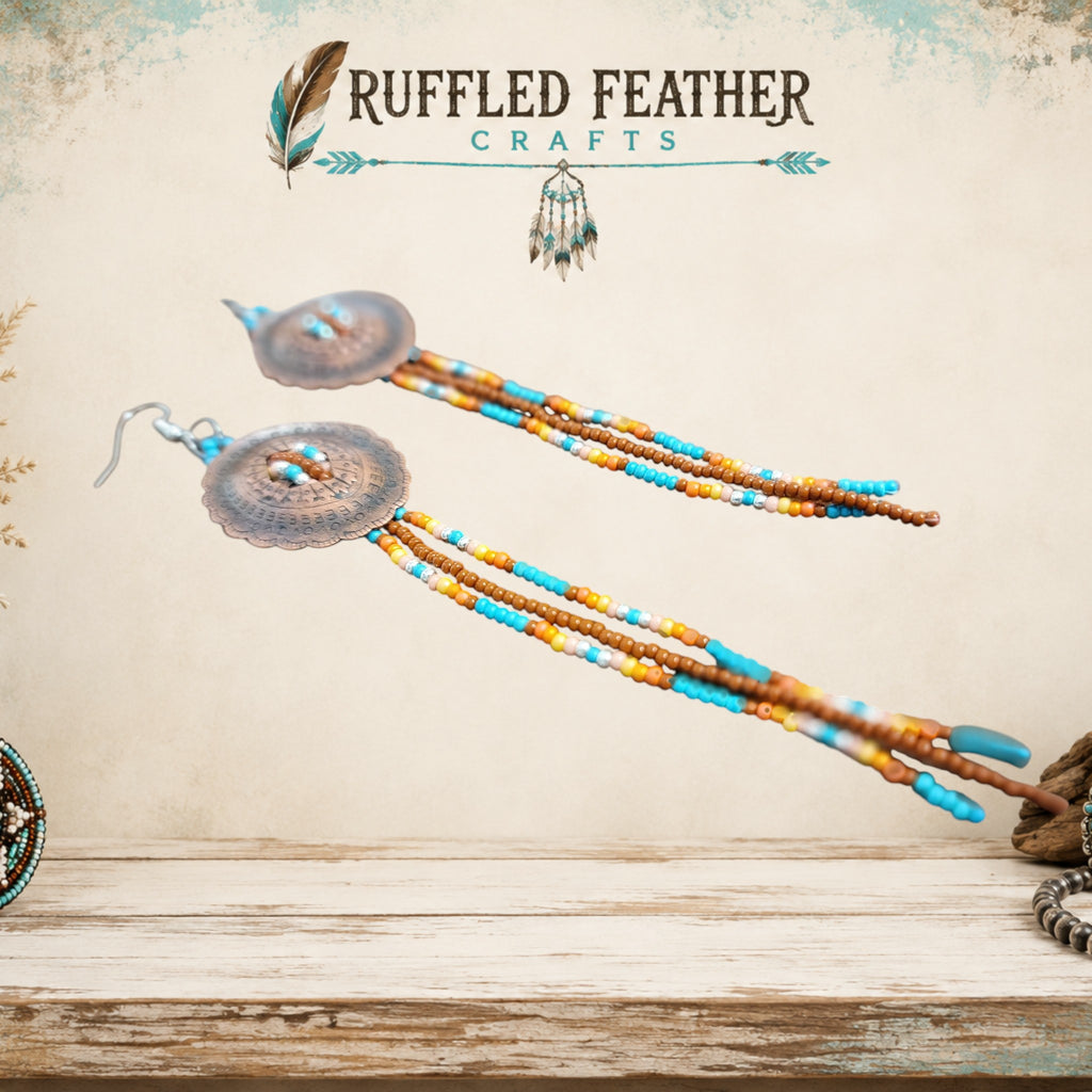 Hand-Beaded Concho Dangle Earrings