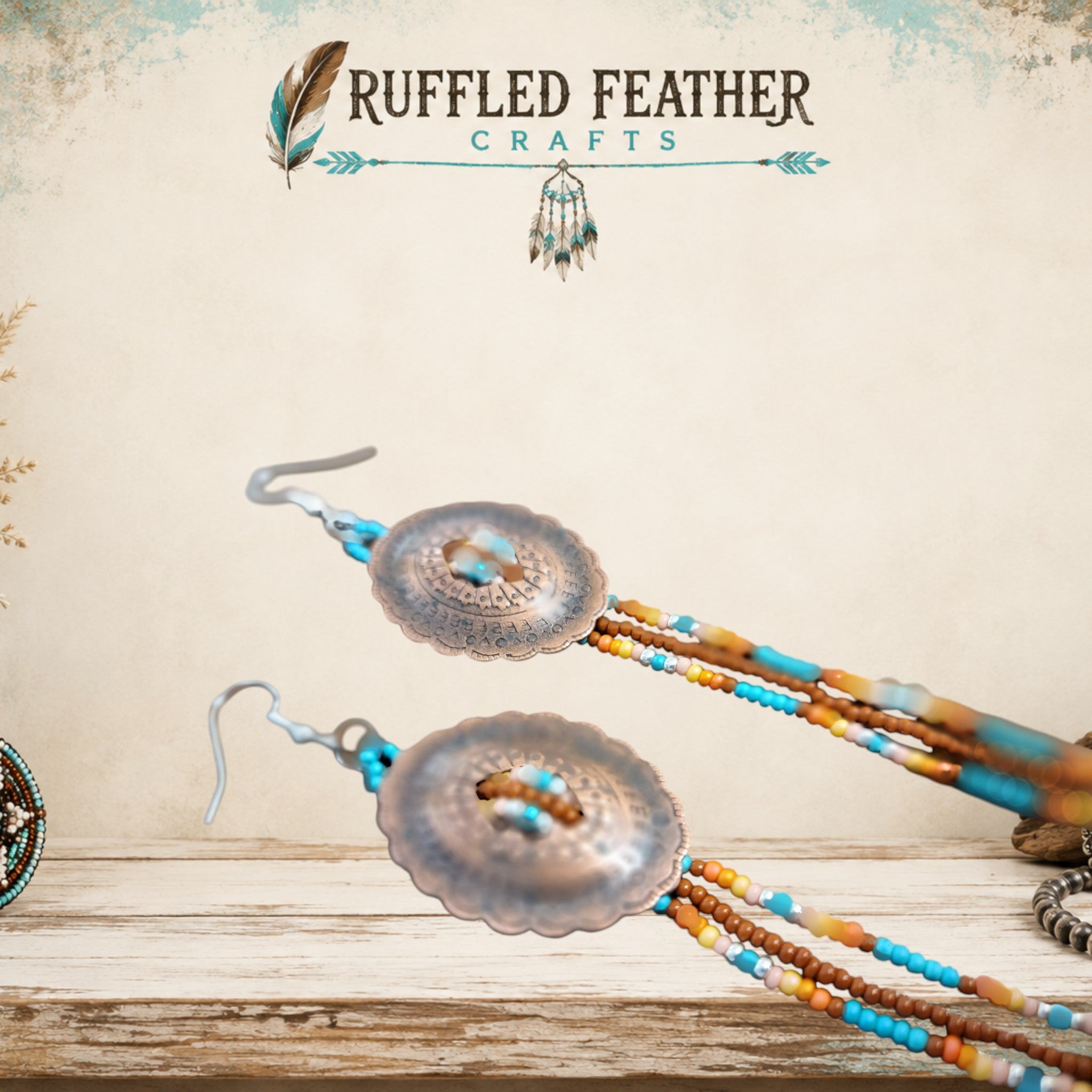 Hand-Beaded Concho Dangle Earrings