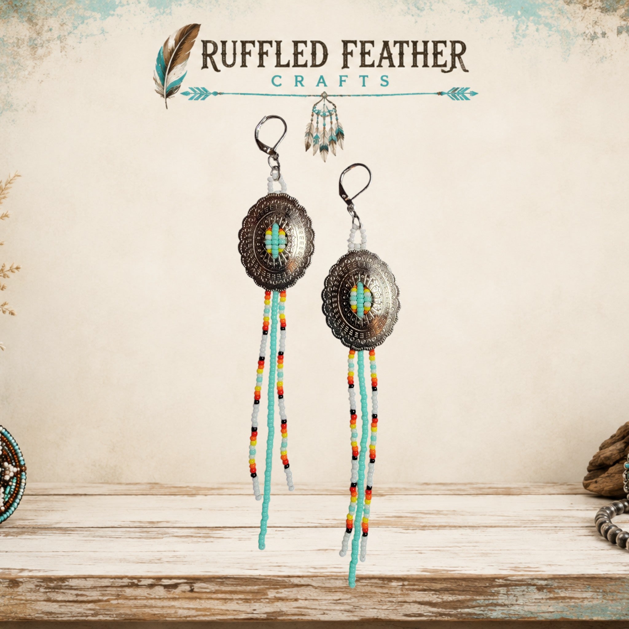 Hand-Beaded Concho Dangle Earrings