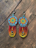 Hand-Beaded Rosette Dangle Earrings