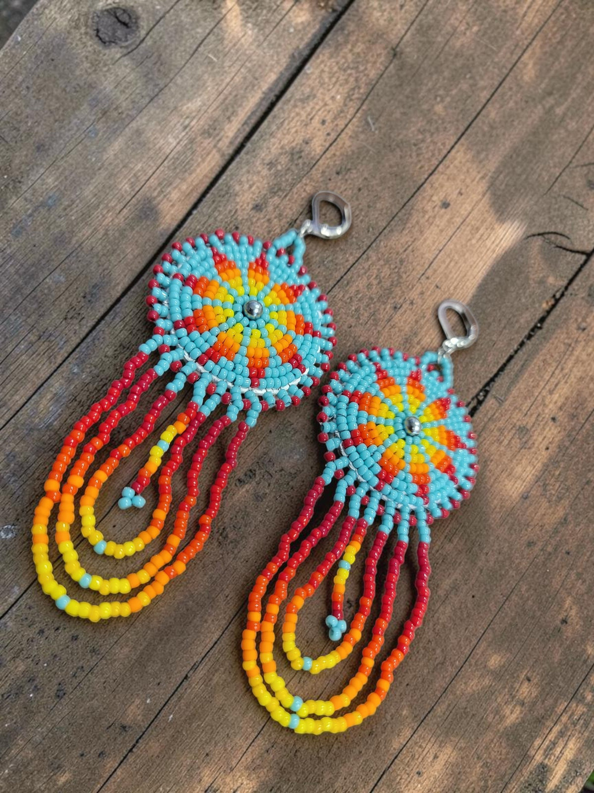 Hand-Beaded Rosette Dangle Earrings