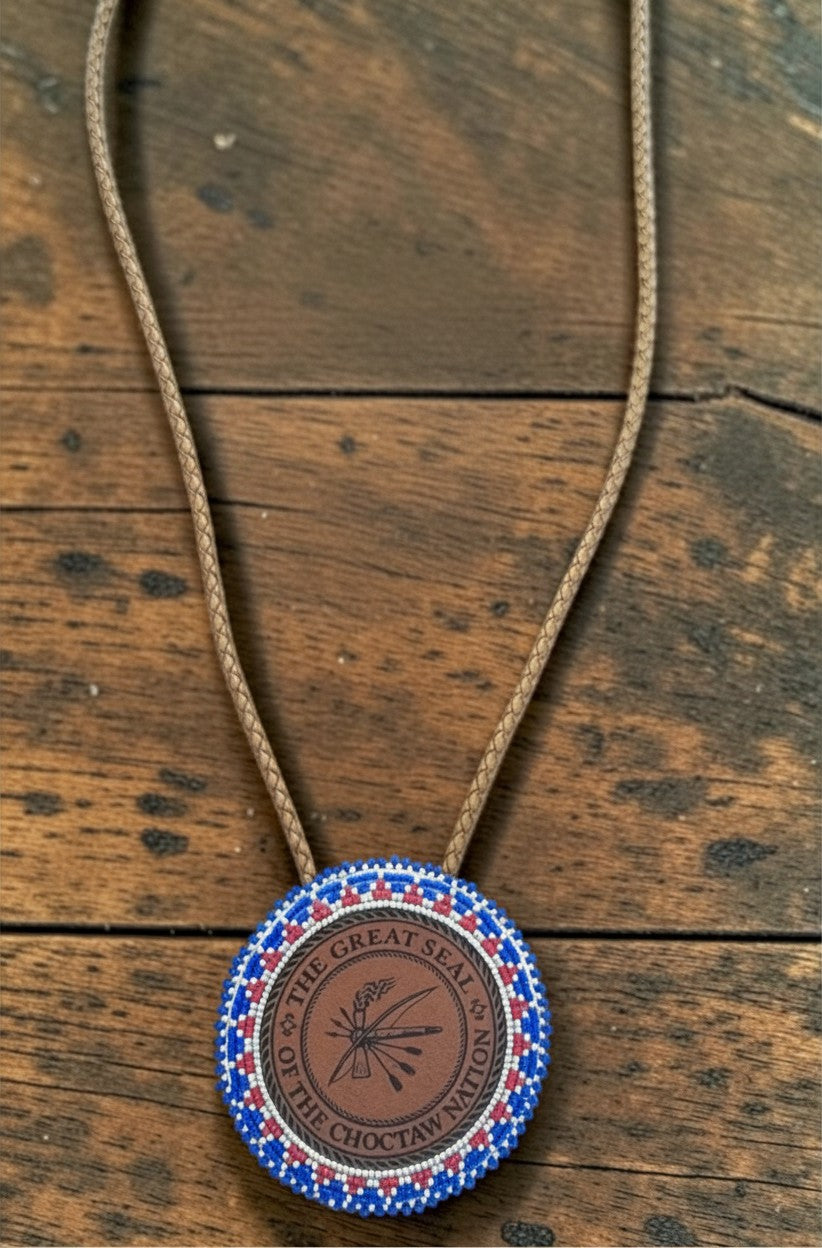 Choctaw Patch Medallion with Braided Leather Necklace