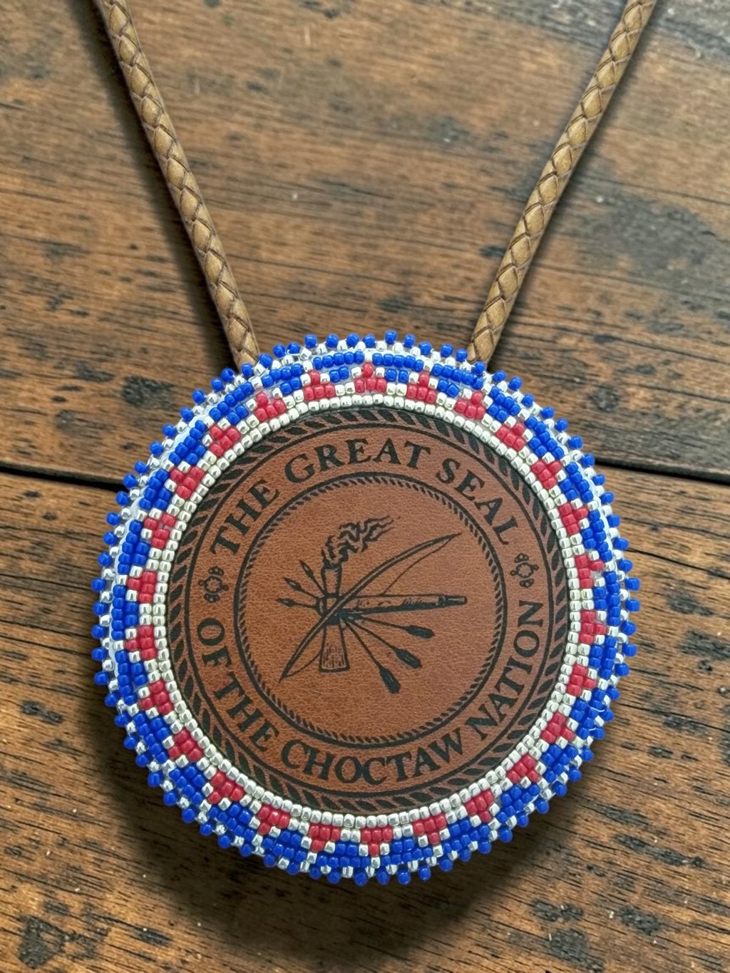 Choctaw Patch Medallion with Braided Leather Necklace