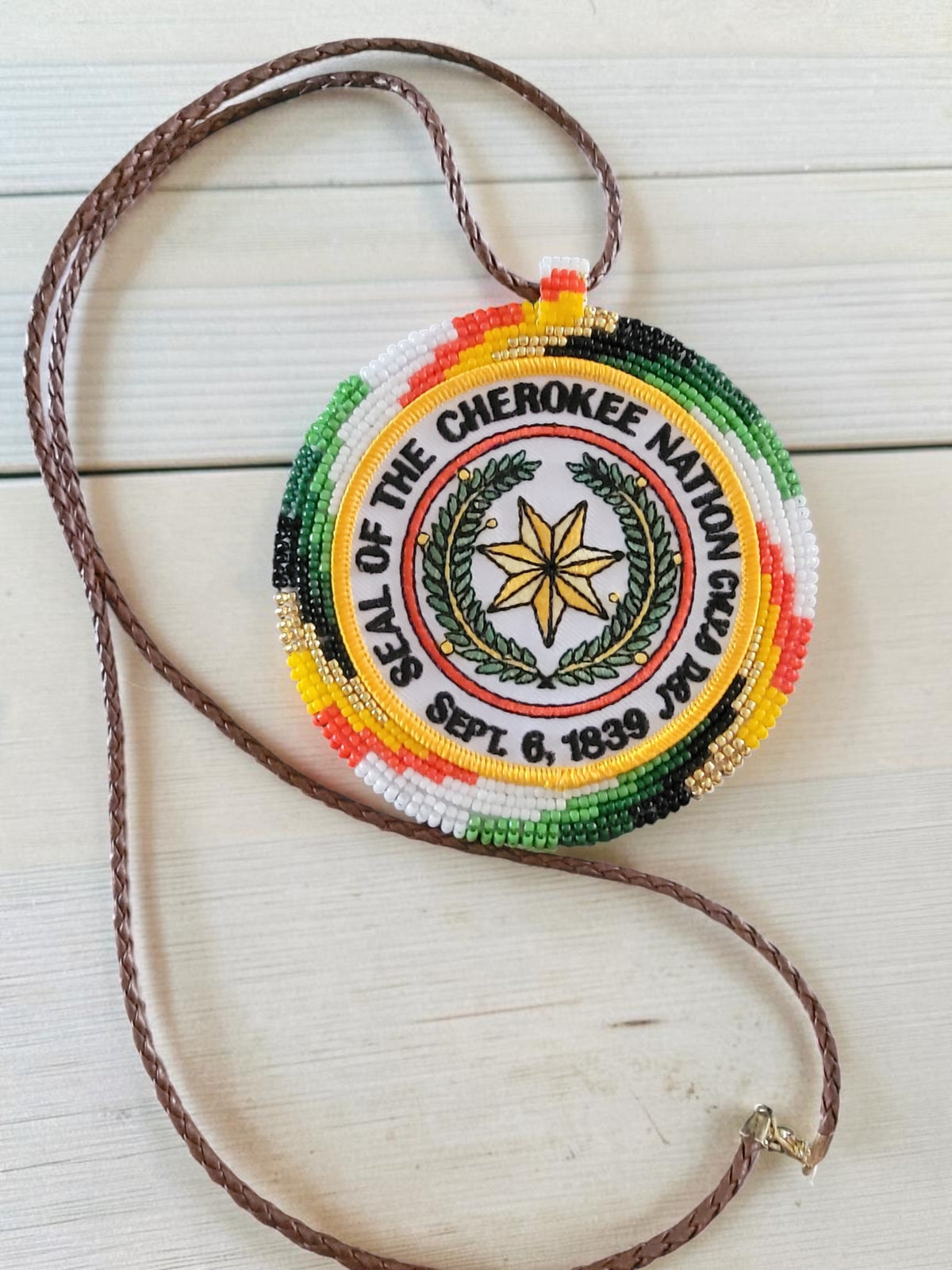 Custom Hand-Beaded Patch Medallion Necklace