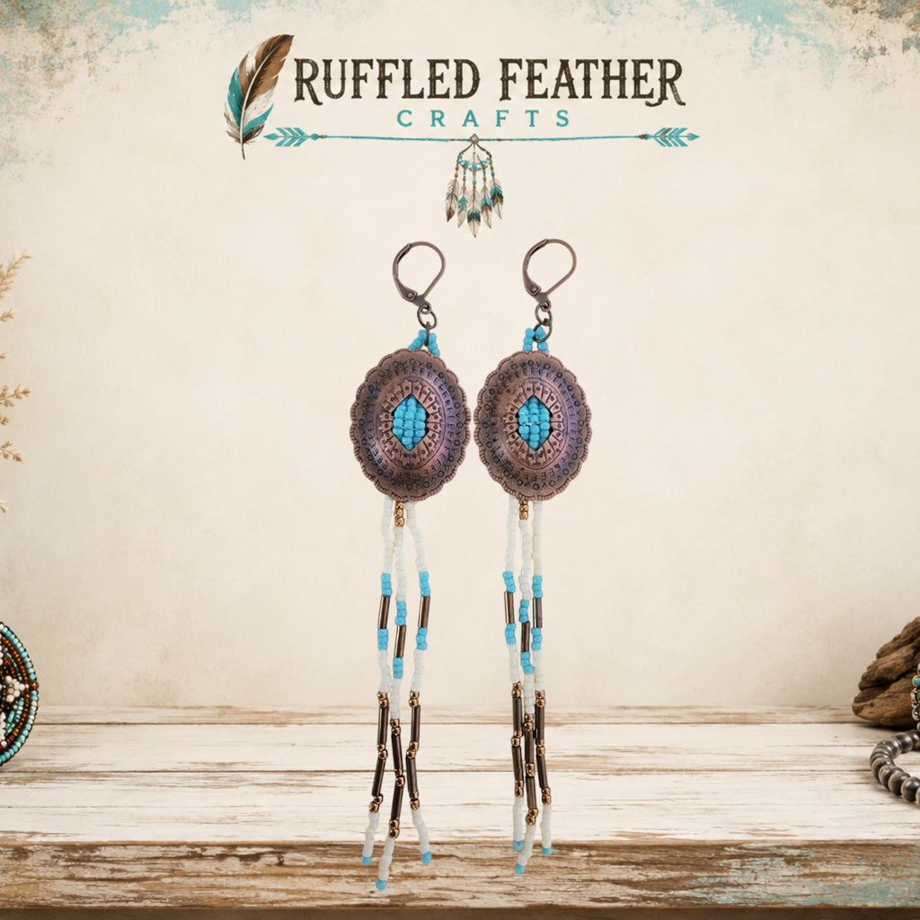 Hand-Beaded Concho Dangle Earrings