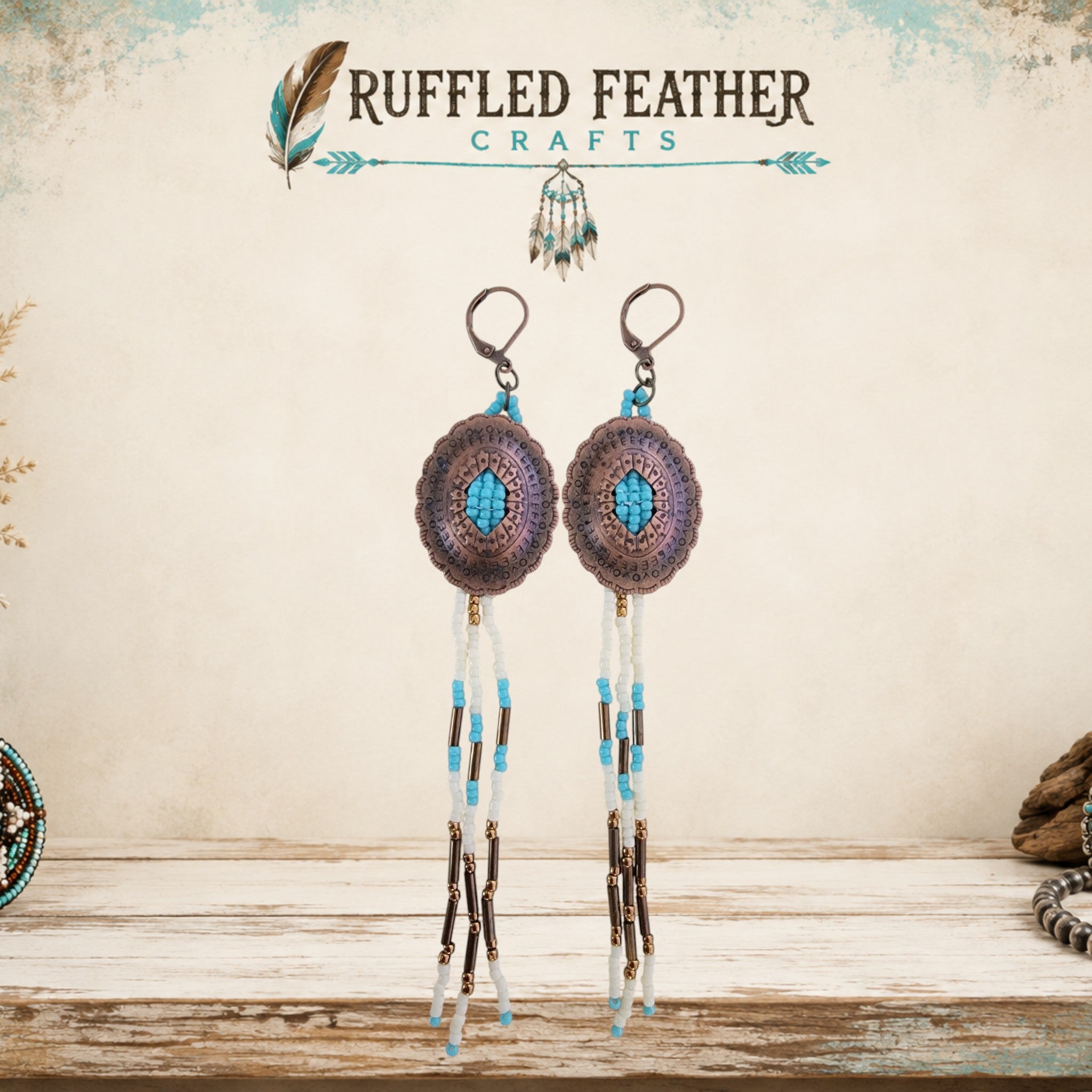 Hand-Beaded Concho Dangle Earrings