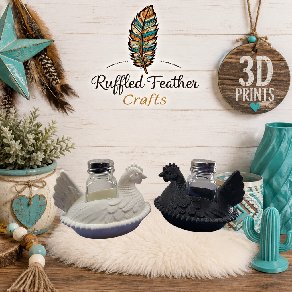 Farmhouse Chicken Salt & Pepper Shaker Holder | 3D Printed Kitchen Decor