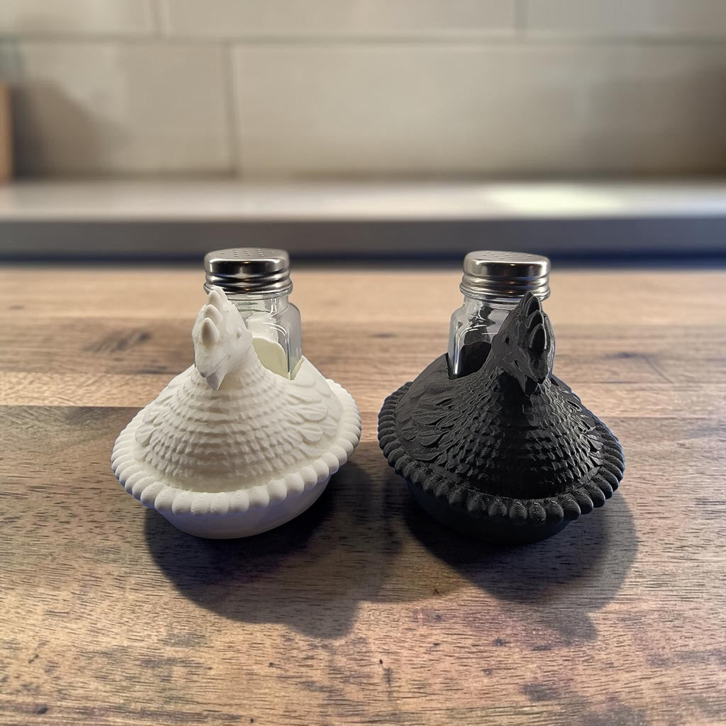 Farmhouse Chicken Salt & Pepper Shaker Holder | 3D Printed Kitchen Decor