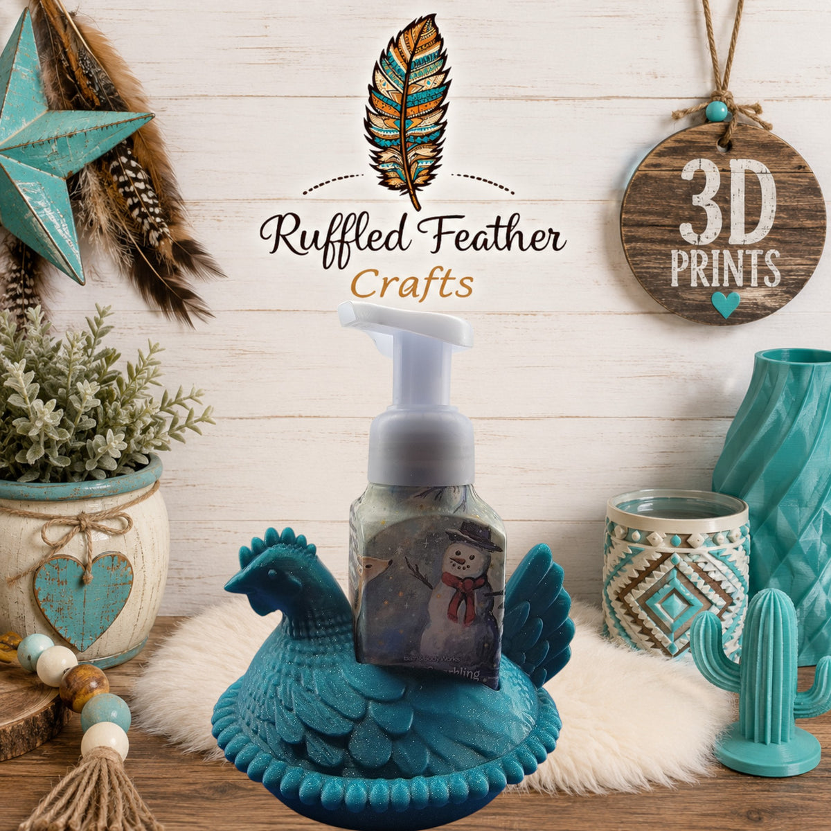 Farmhouse Chicken Soap Bottle Holder | 3D Printed Kitchen & Bathroom Decor