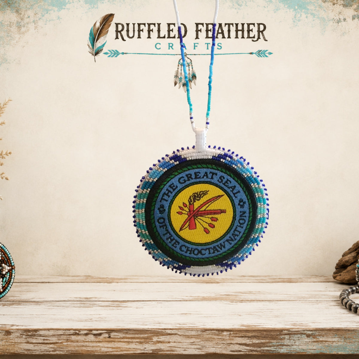 Choctaw Patch Medallion Necklace – Cool Colors