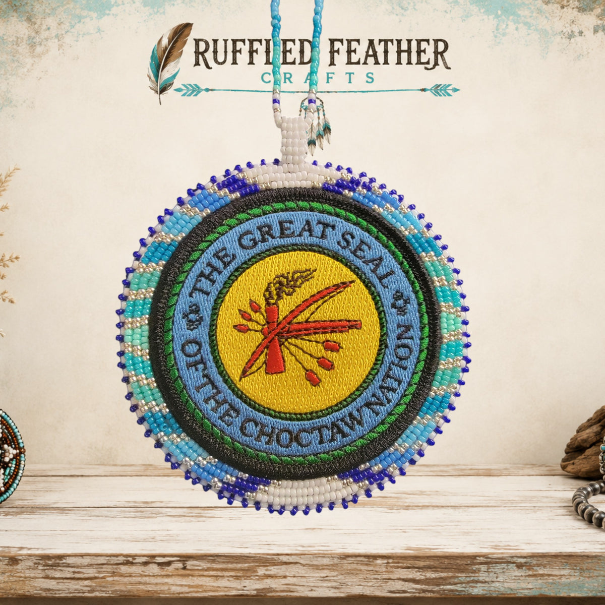 Choctaw Patch Medallion Necklace – Cool Colors