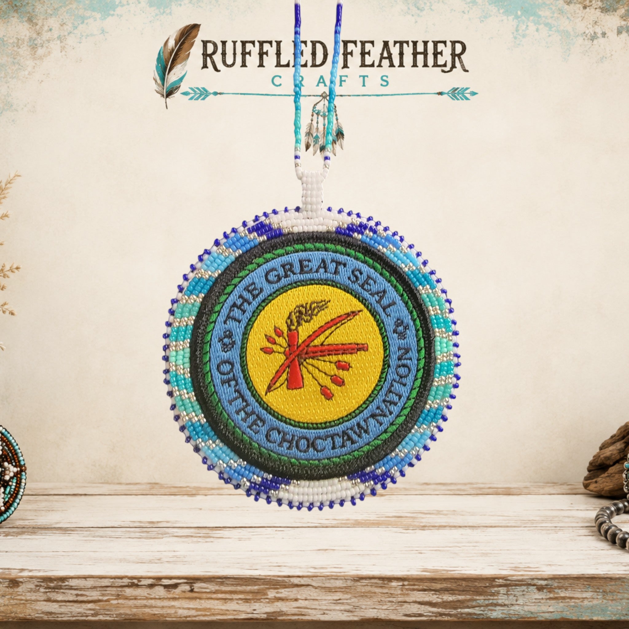 Choctaw Patch Medallion Necklace – Cool Colors