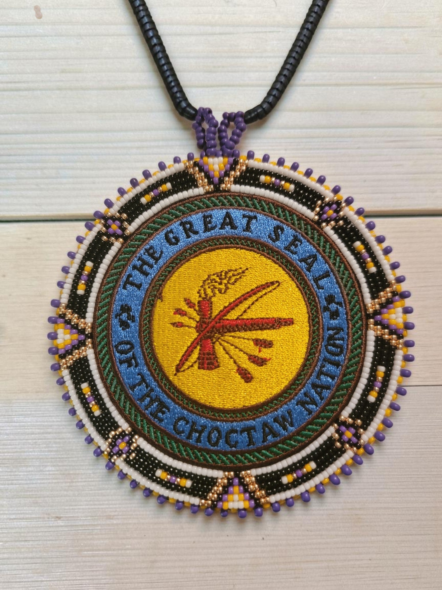 Custom Hand-Beaded Patch Medallion Necklace
