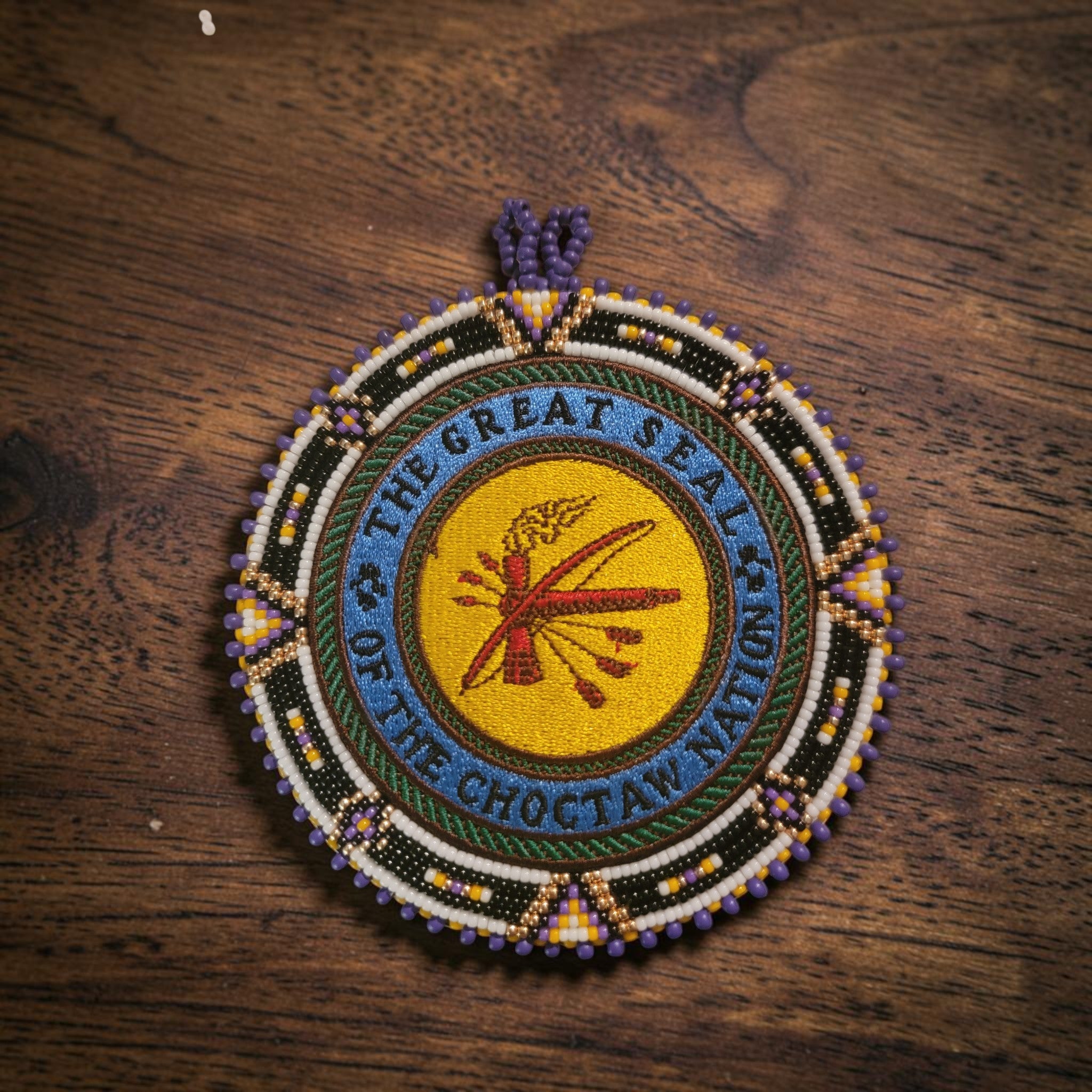 Hand-Beaded Choctaw Patch Medallion Necklace