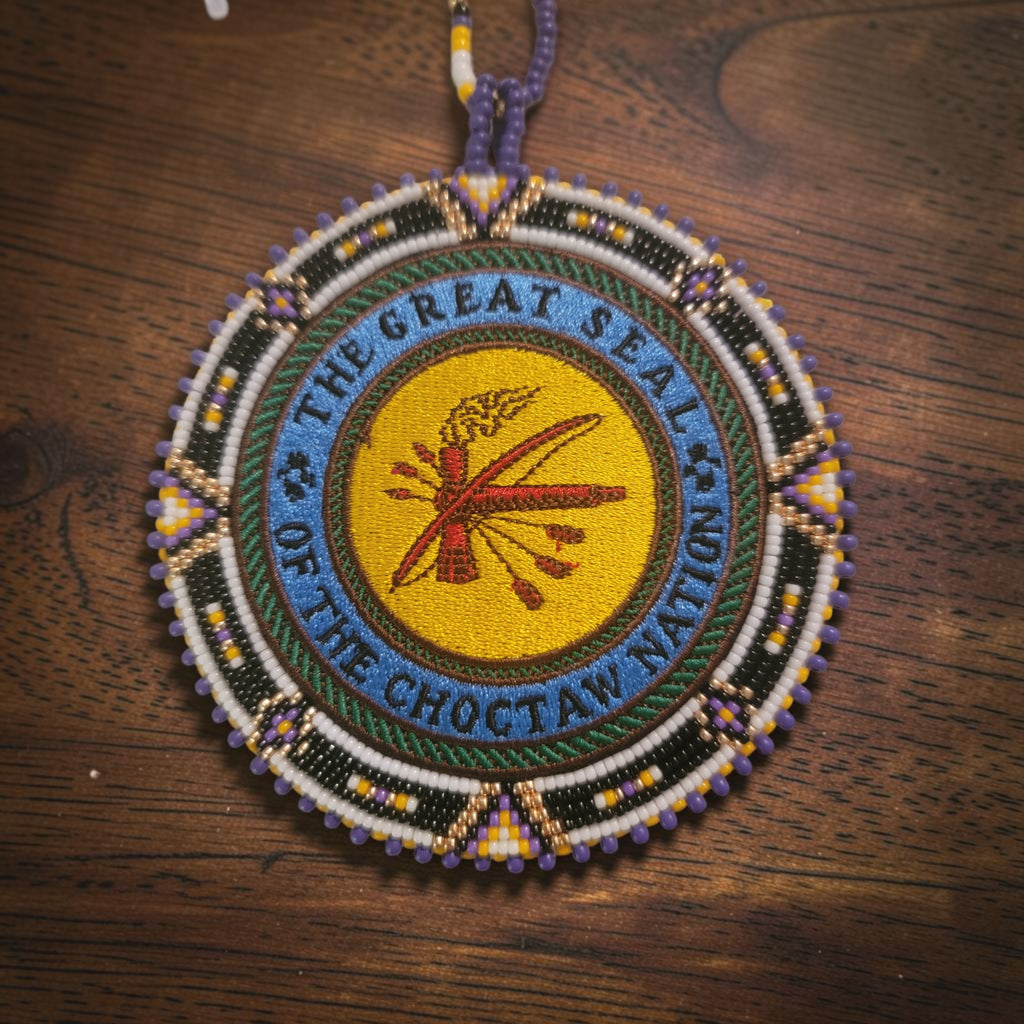 Hand-Beaded Choctaw Patch Medallion Necklace