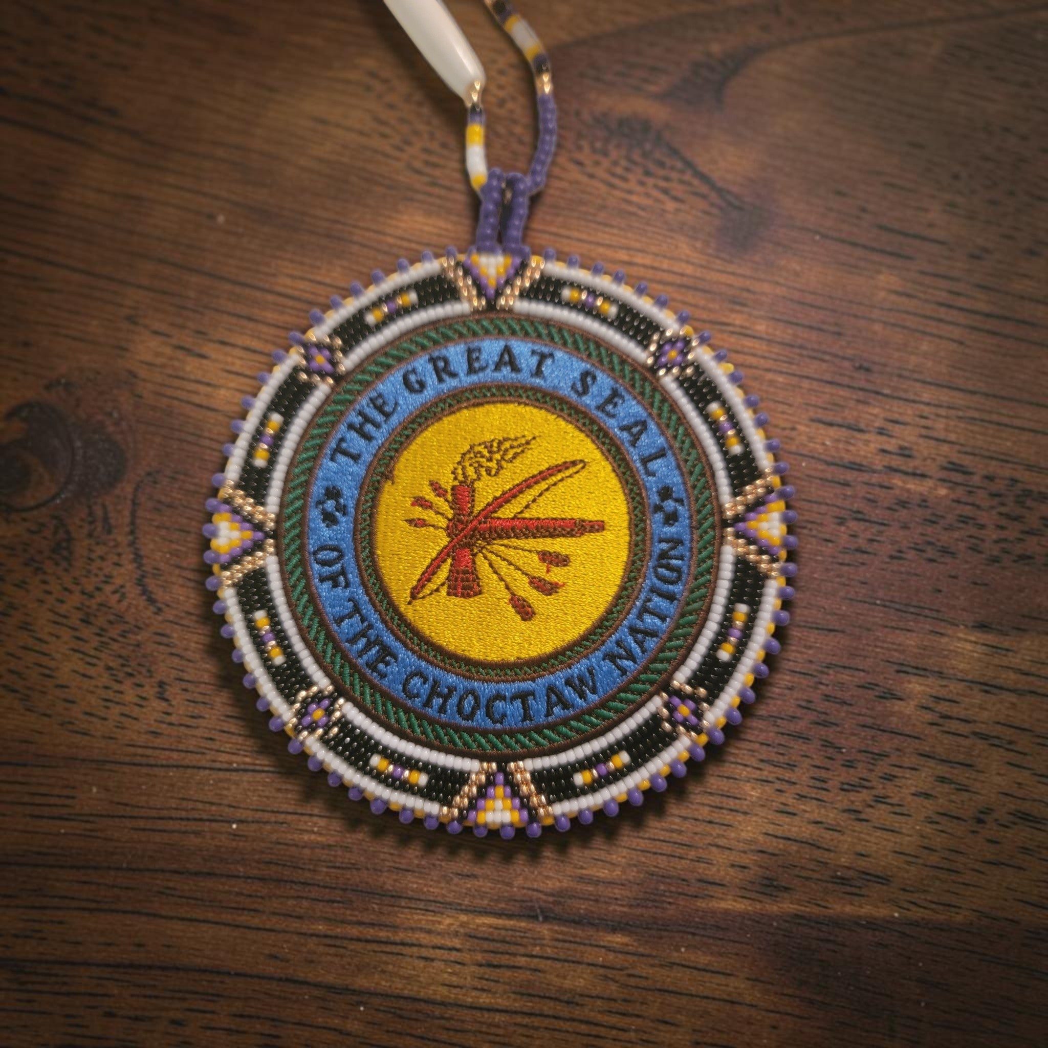 Hand-Beaded Choctaw Patch Medallion Necklace