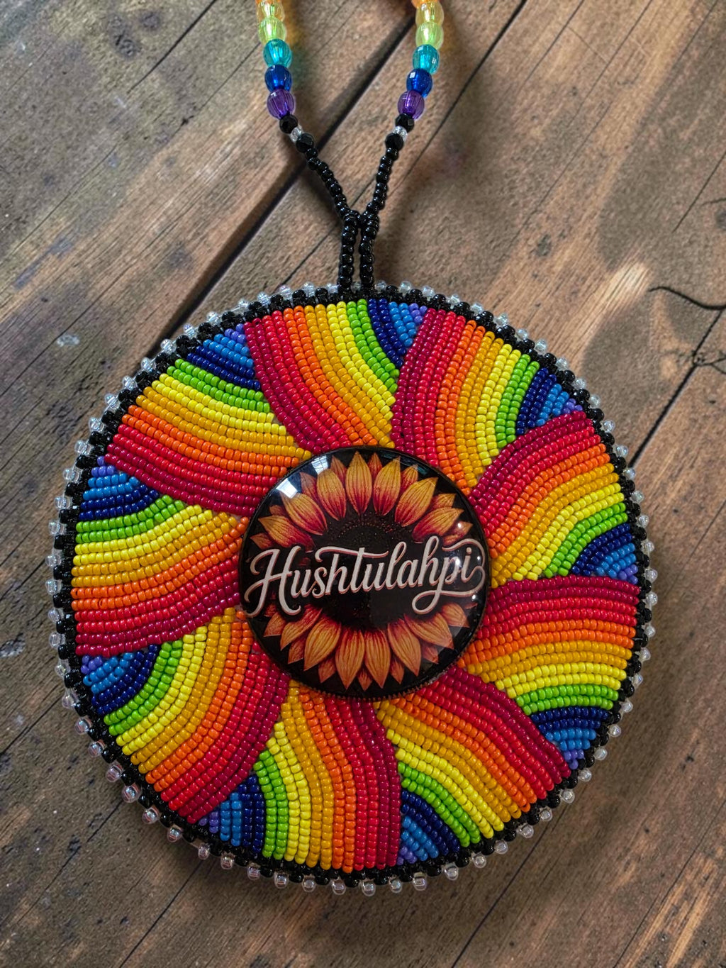 Custom Hand-Beaded Patch Medallion Necklace