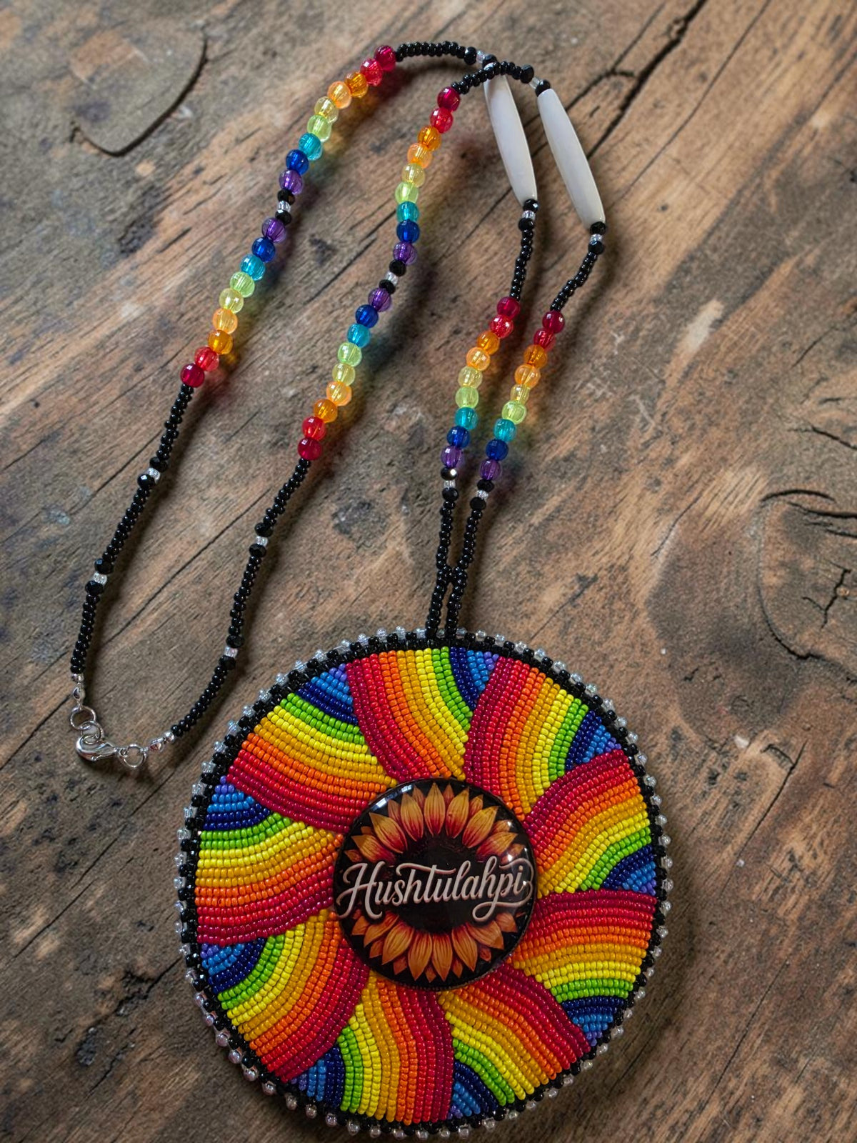 Custom Hand-Beaded Patch Medallion Necklace