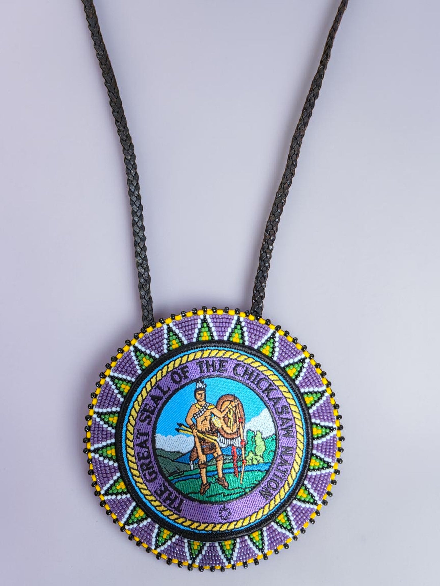 Custom Hand-Beaded Patch Medallion Necklace