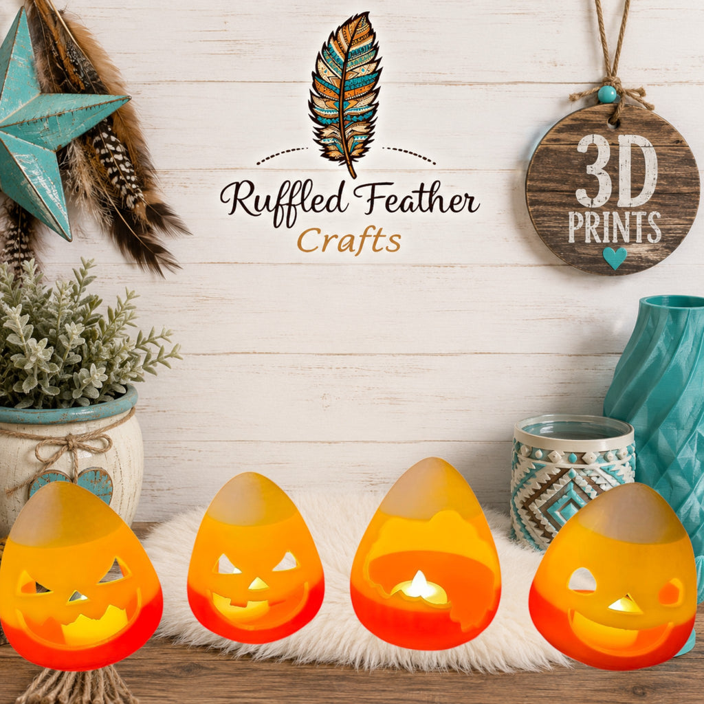Candy Corn Pumpkin Tea Light Lantern | Halloween 3D Printed Decor