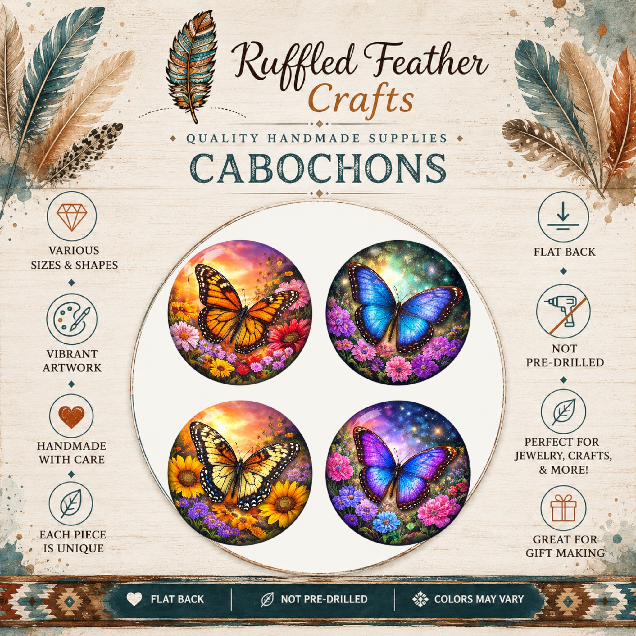 Butterfly Floral Round Cabochons