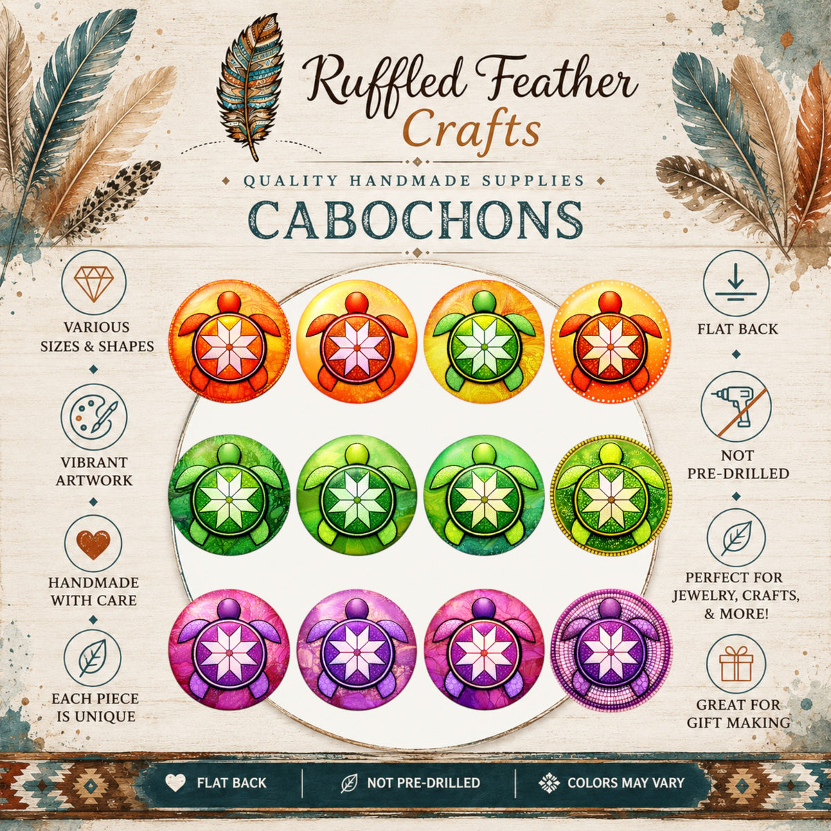 Morning Star Turtle Round Cabochons