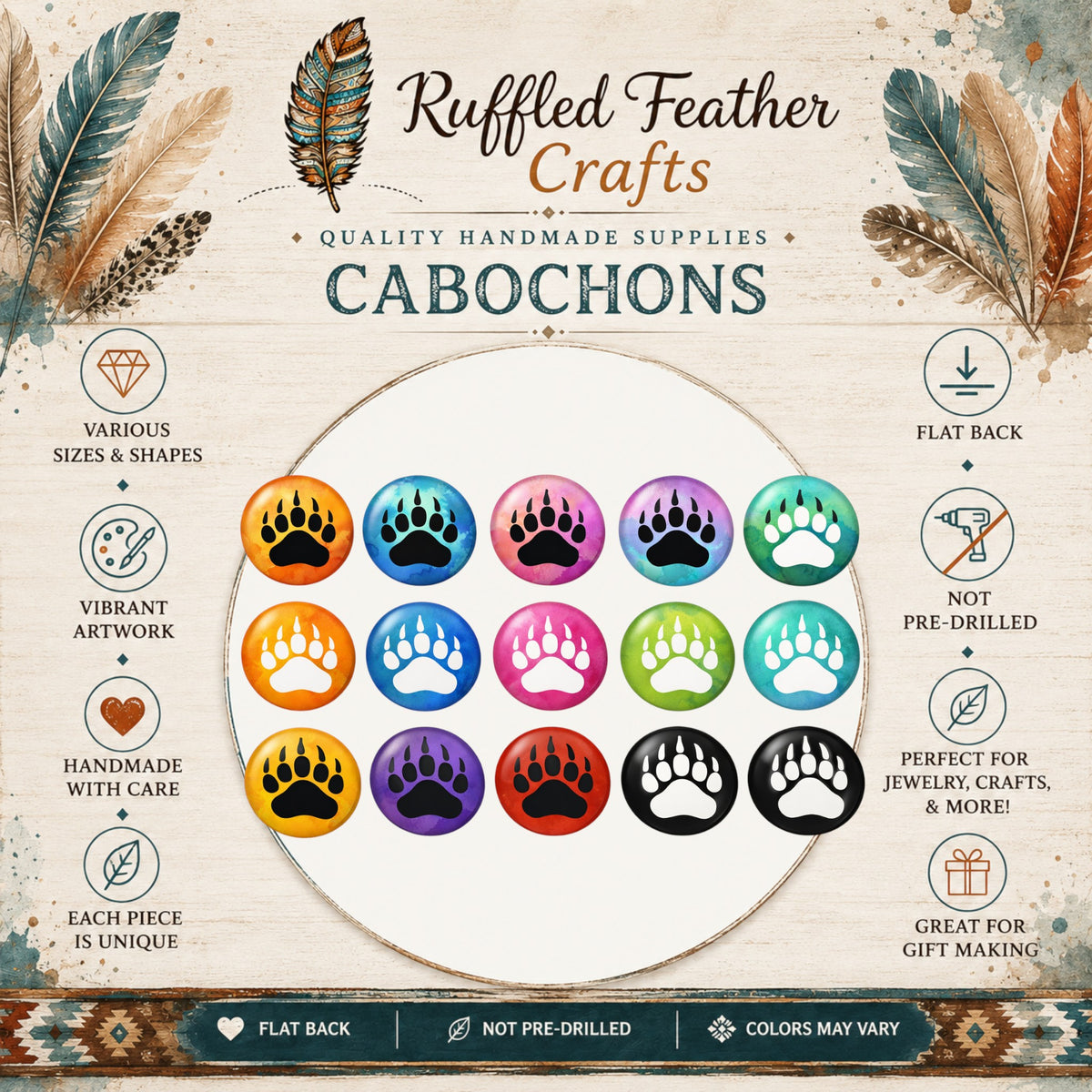 Multicolor Bear Paw Round Cabochons