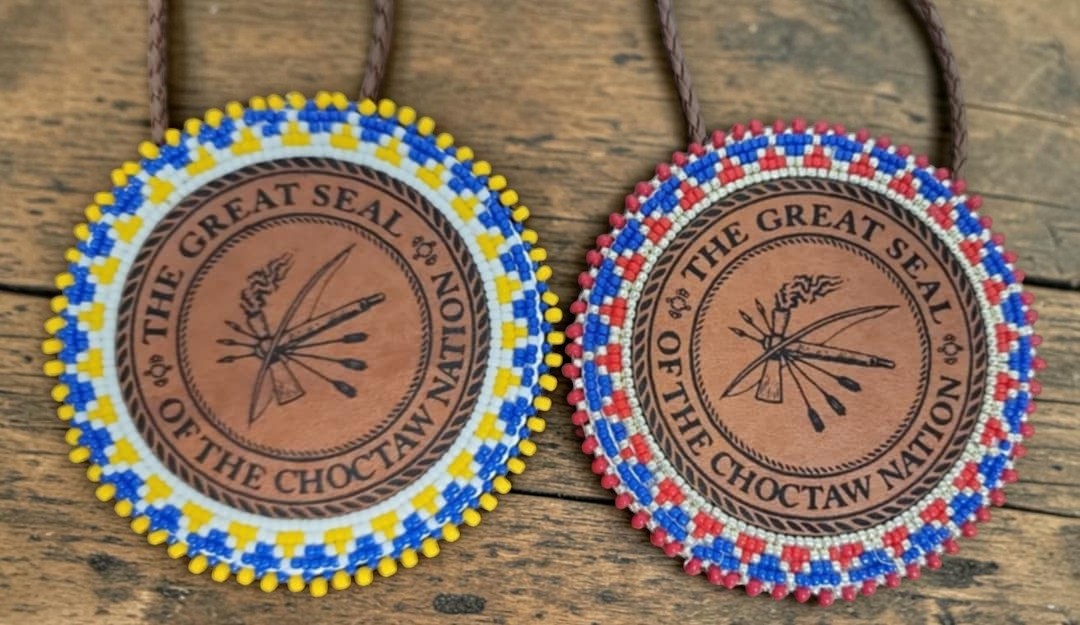 Choctaw Patch Medallion with Braided Leather Necklace