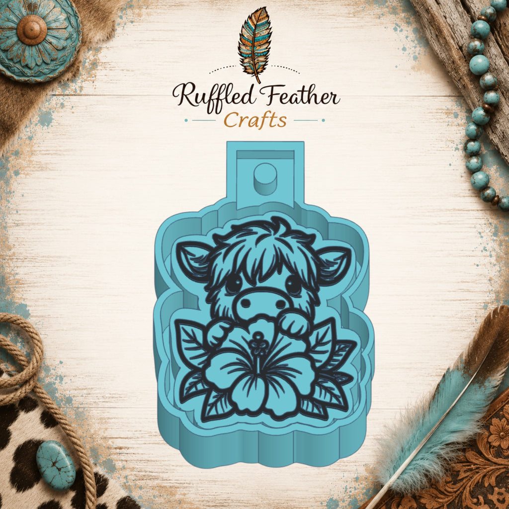 Highland Cow with Hibiscus Freshie Mold