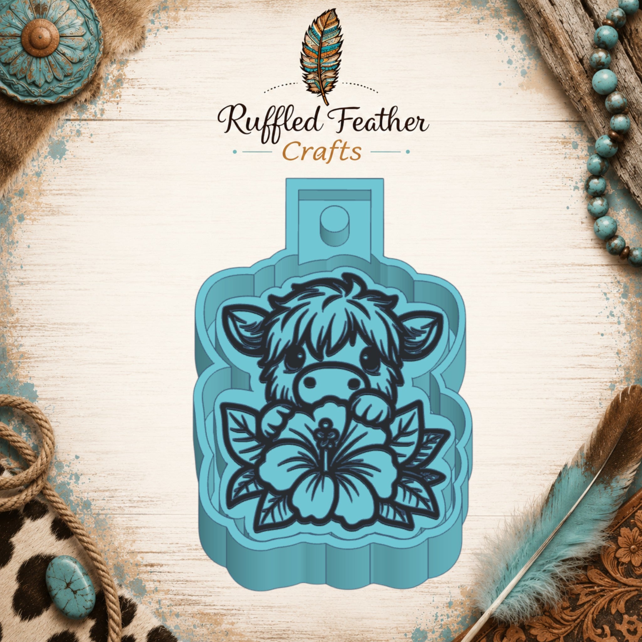 Highland Cow with Hibiscus Freshie Mold