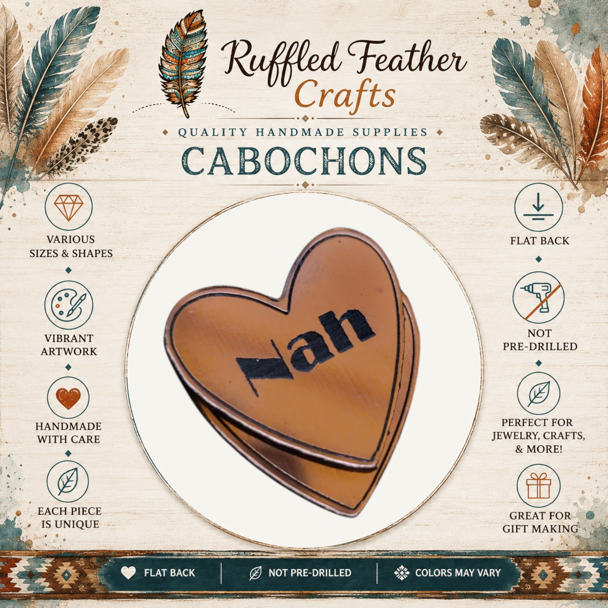 Native Conversation Heart Laser Engraved Cabochons