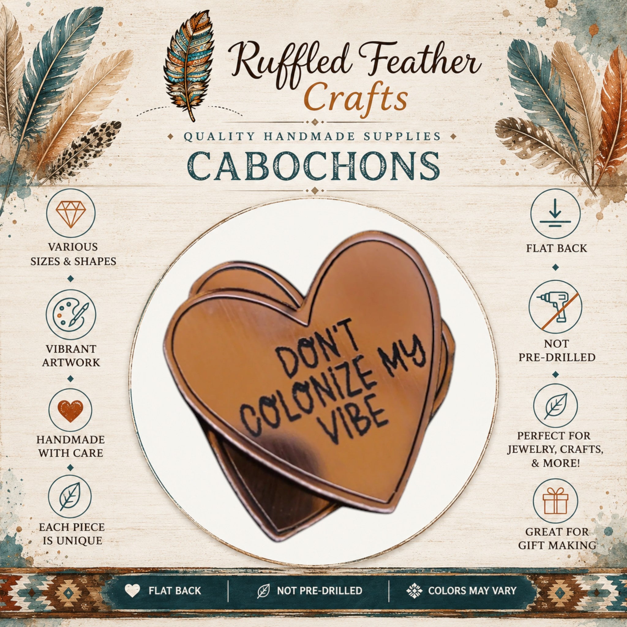 Native Conversation Heart Laser Engraved Cabochons