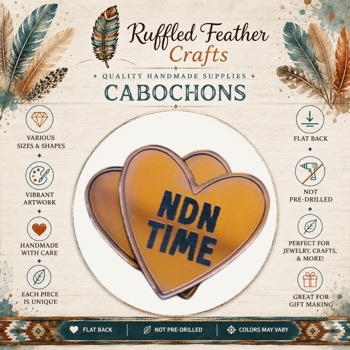 Native Conversation Heart Laser Engraved Cabochons