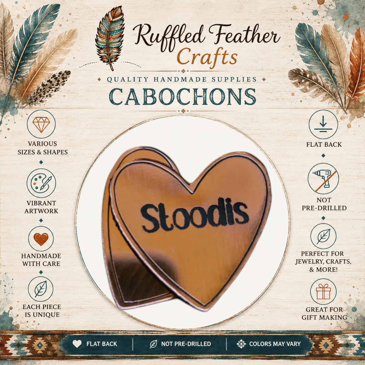 Native Conversation Heart Laser Engraved Cabochons