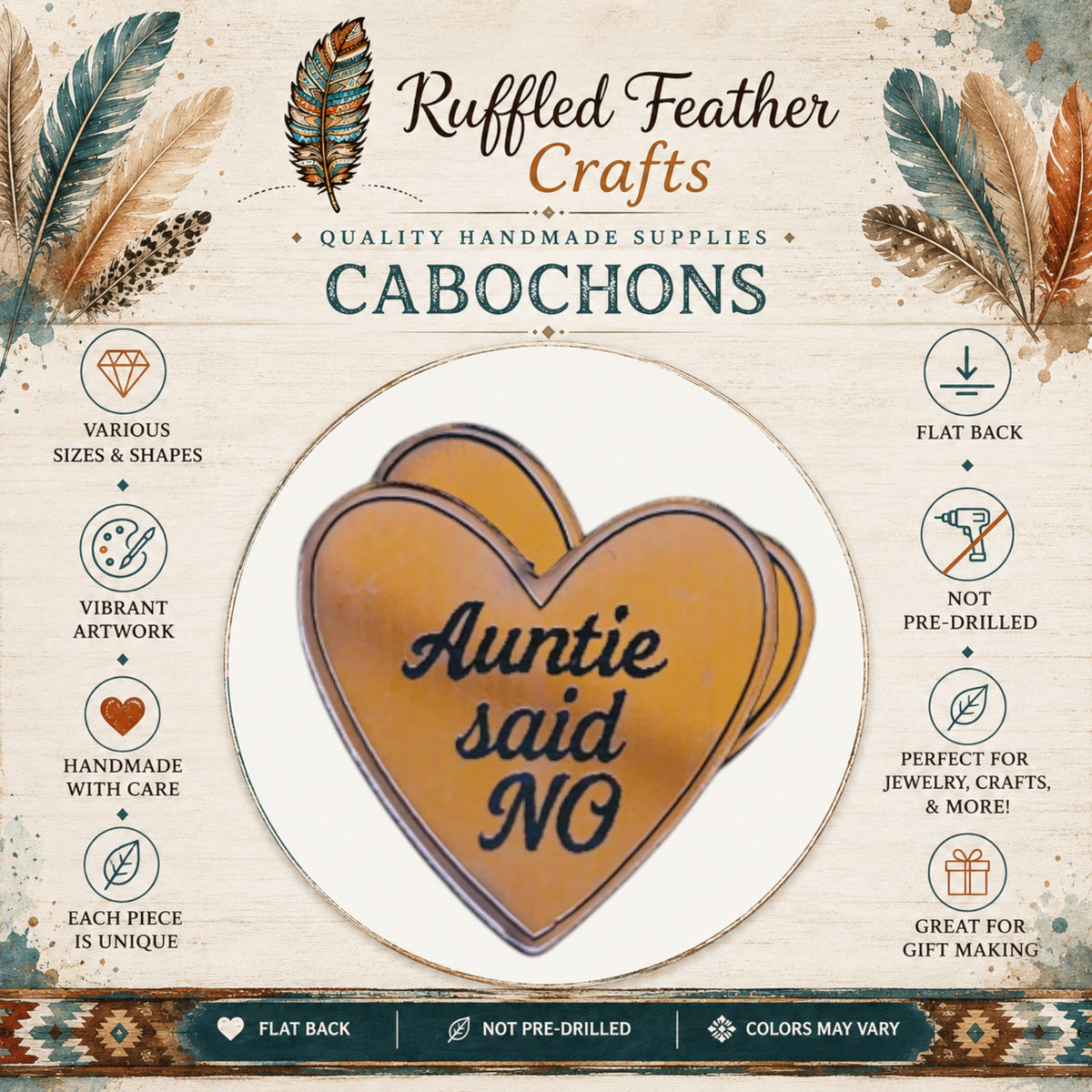 Native Conversation Heart Laser Engraved Cabochons