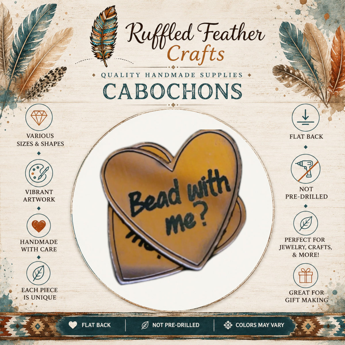 Native Conversation Heart Laser Engraved Cabochons