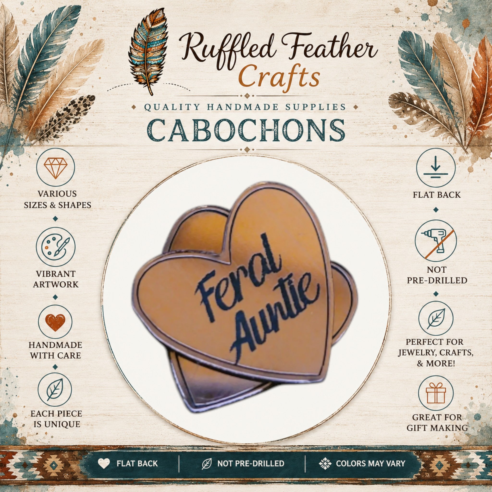 Native Conversation Heart Laser Engraved Cabochons