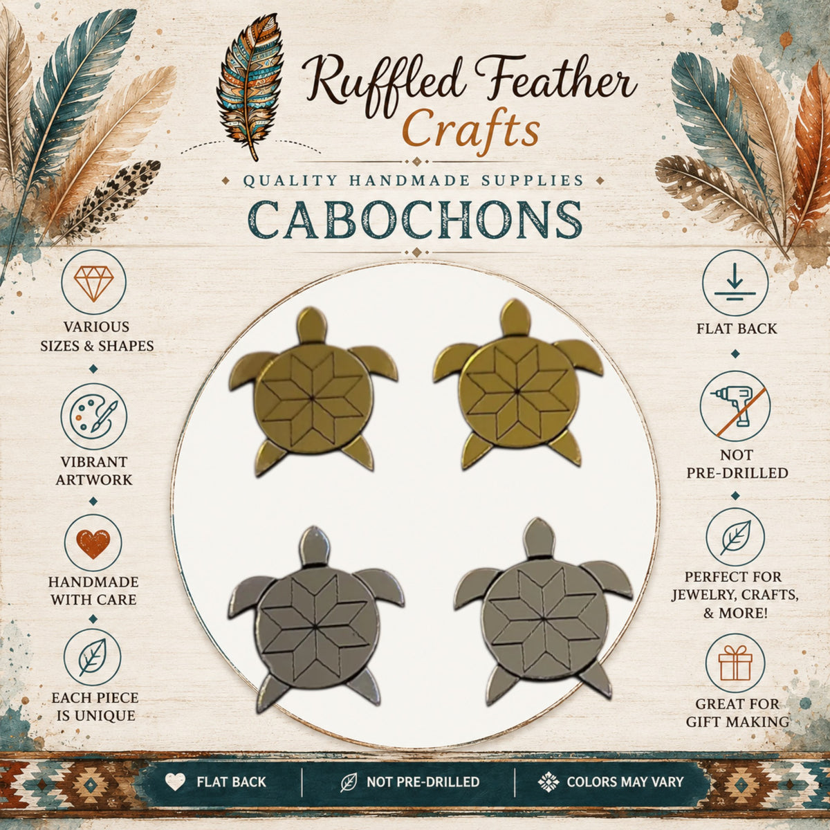 Morning Star Turtle Laser Engraved Cabochons
