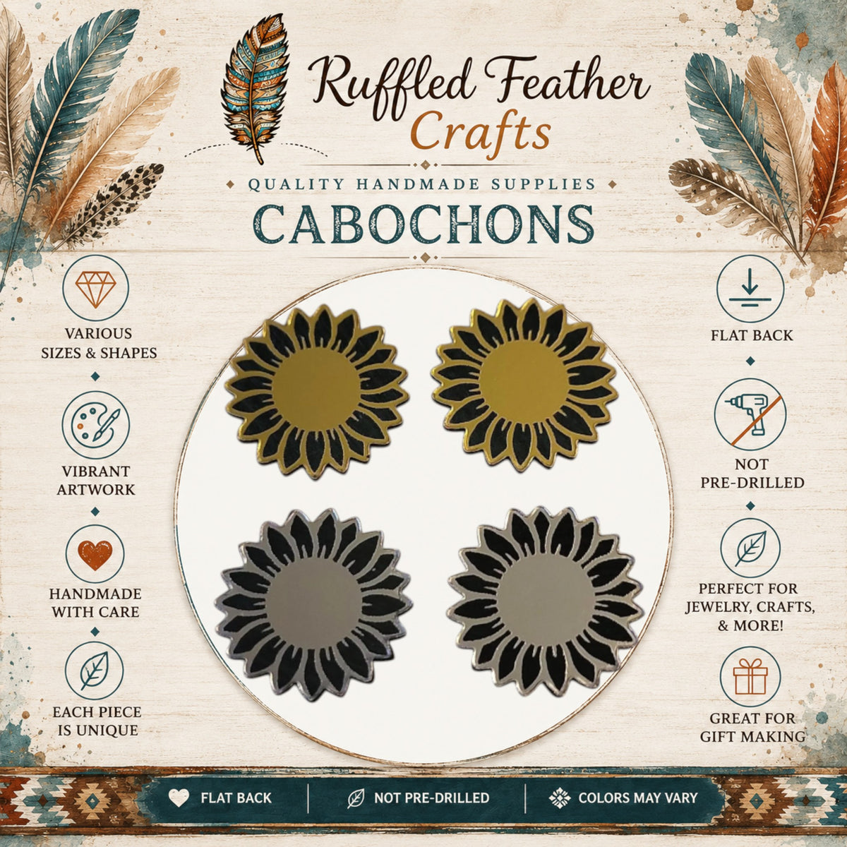 Sunflower Laser Engraved Cabochons