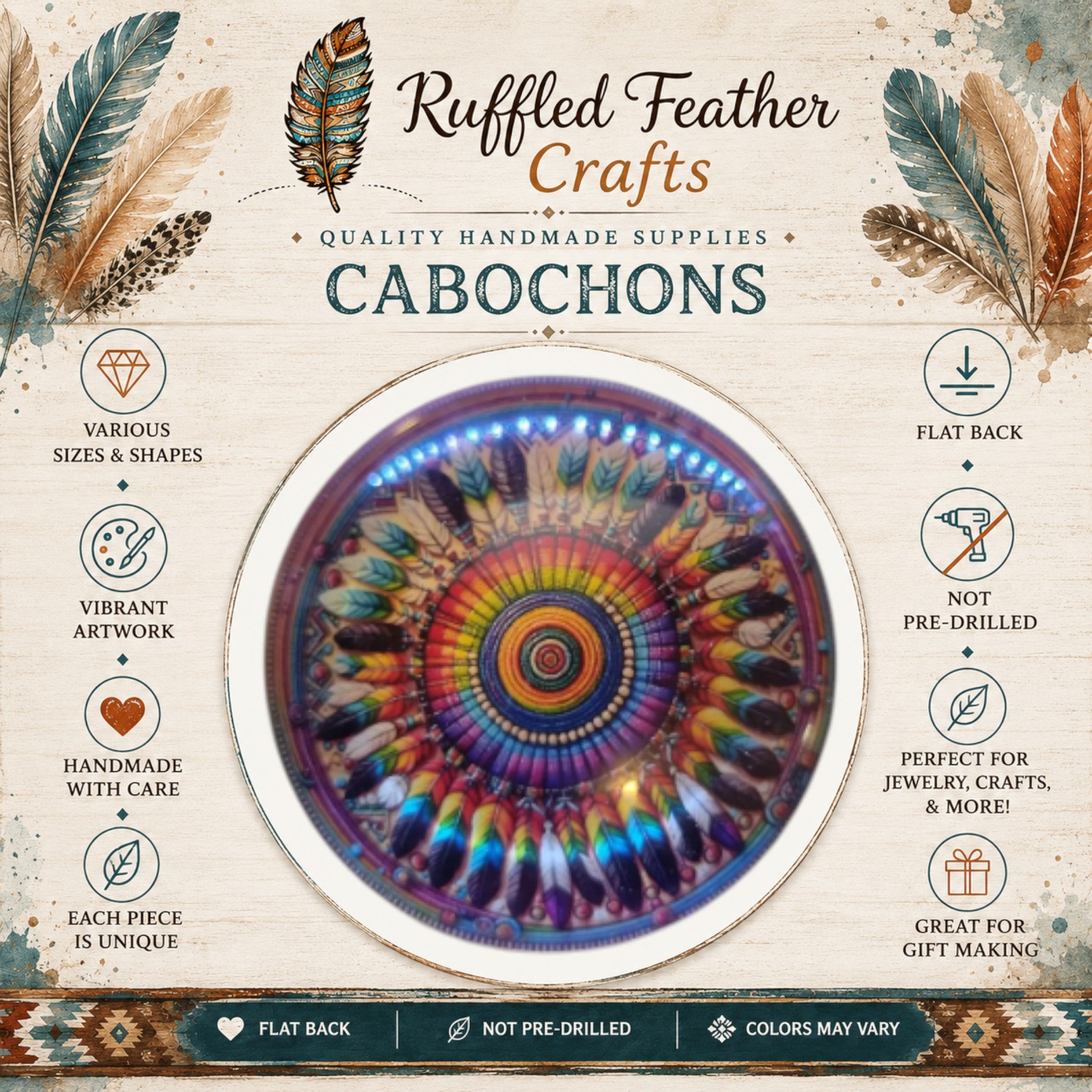 Pride Feathers Round Cabochons