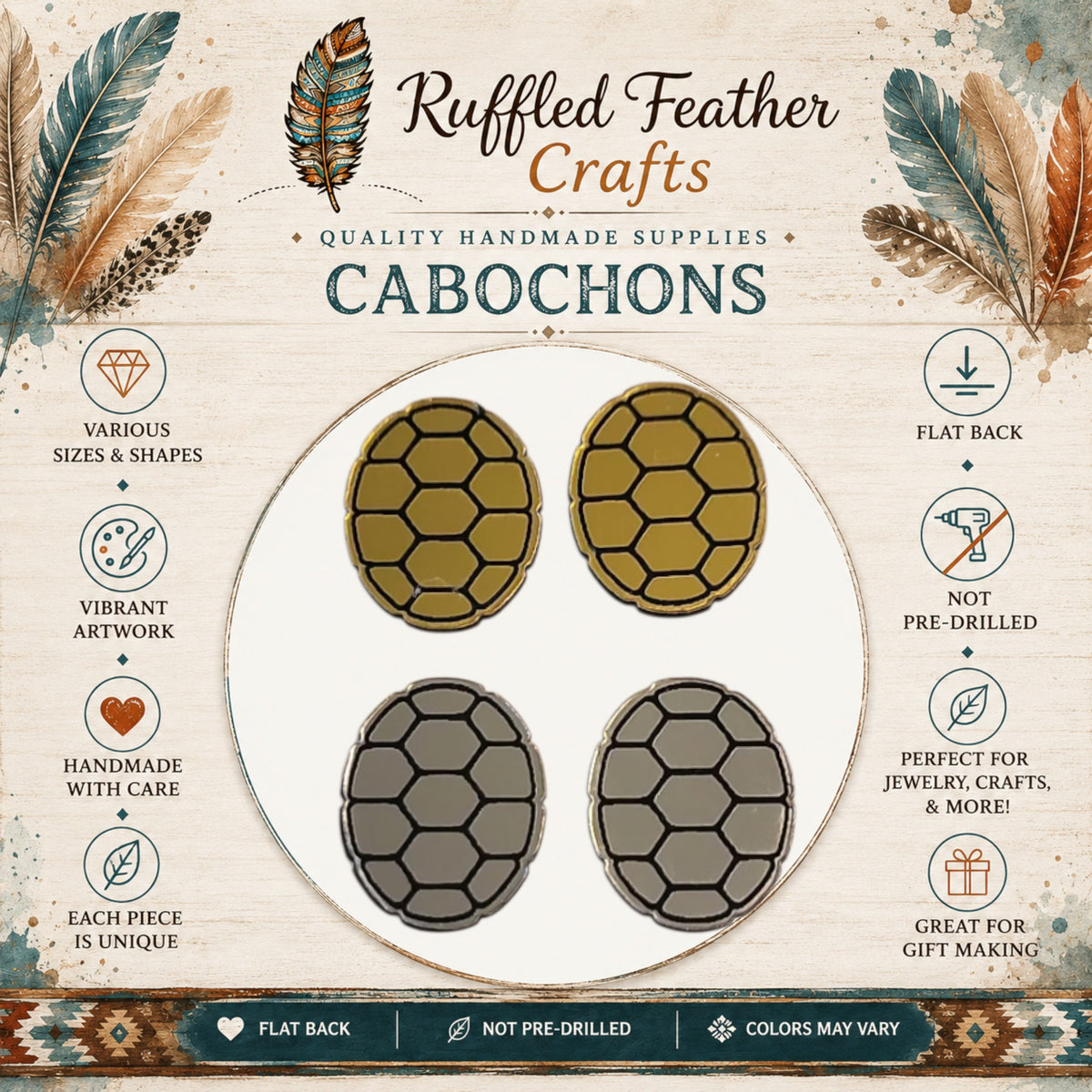 Turtle Shell Laser Engraved Cabochons