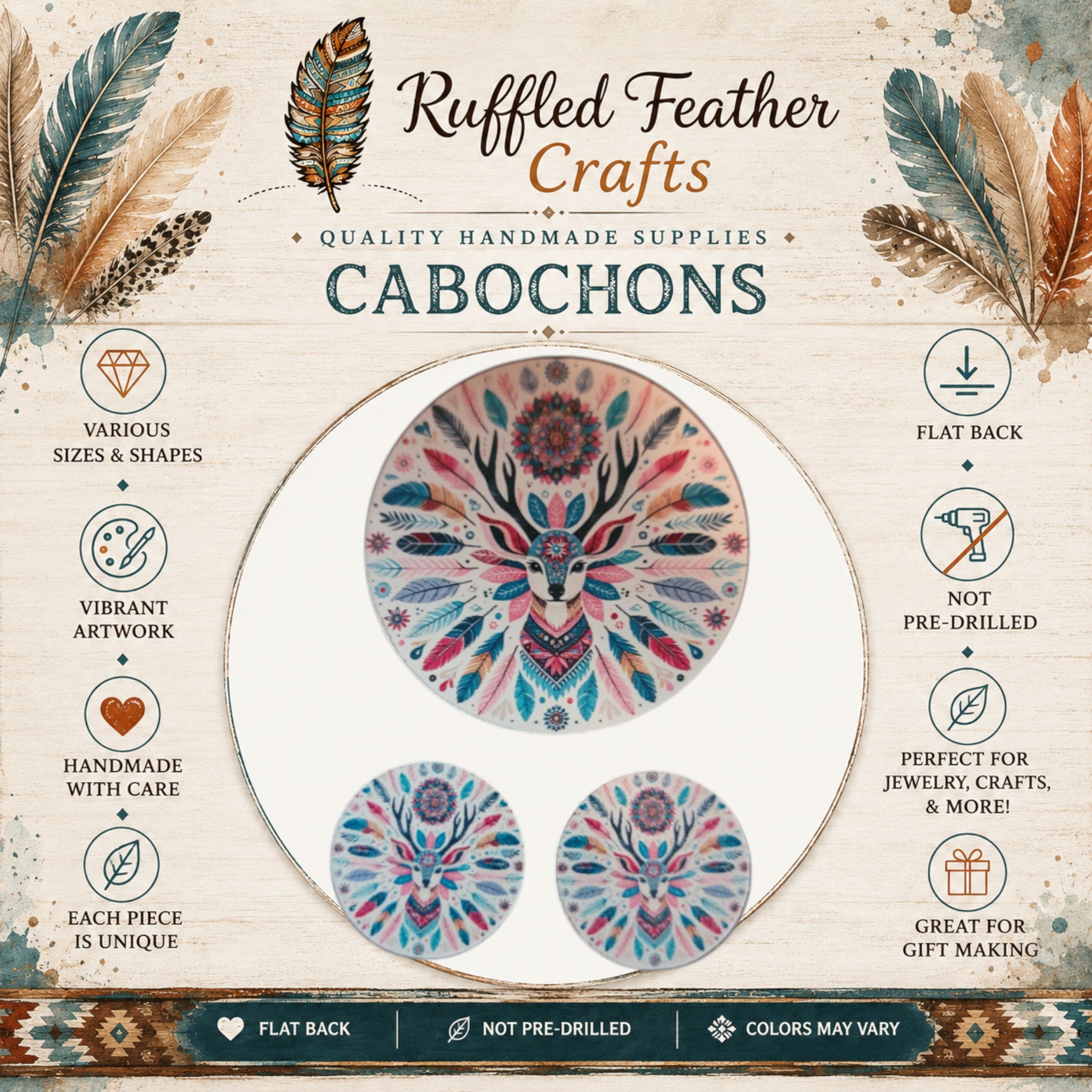 Floral Deer Mandala Round Cabochon